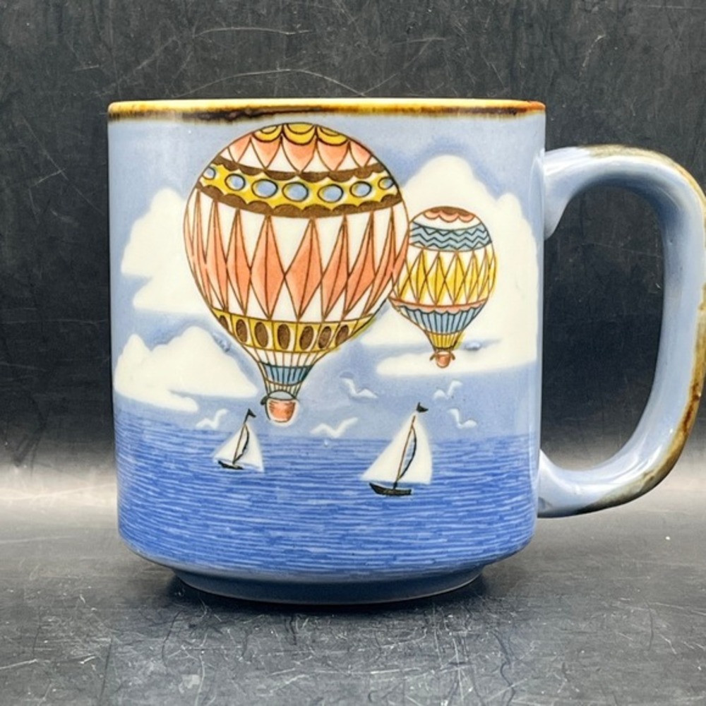 Vtg Otagiri Japan Hot Air Balloons Blue Mug Cup Decorative Embossed Nautical